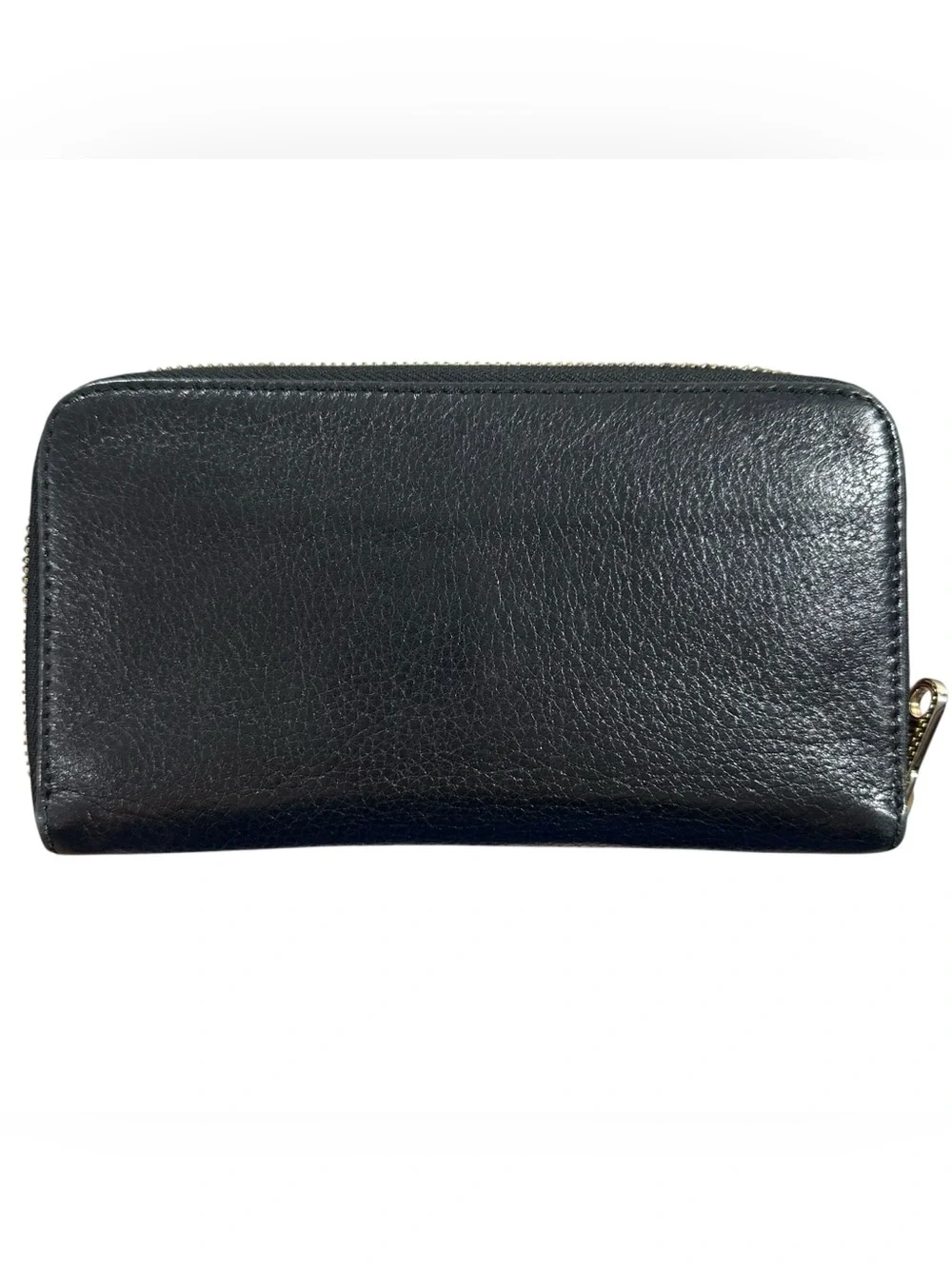 Chloe Black Pebbled Leather & Gold Bow Large Zip Around Zippy Wallet w.Dust Bag